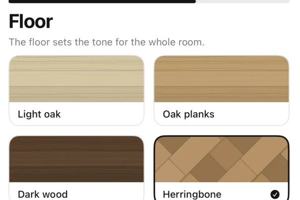 Picking a floor in the app: materials side by side, with herringbone selected