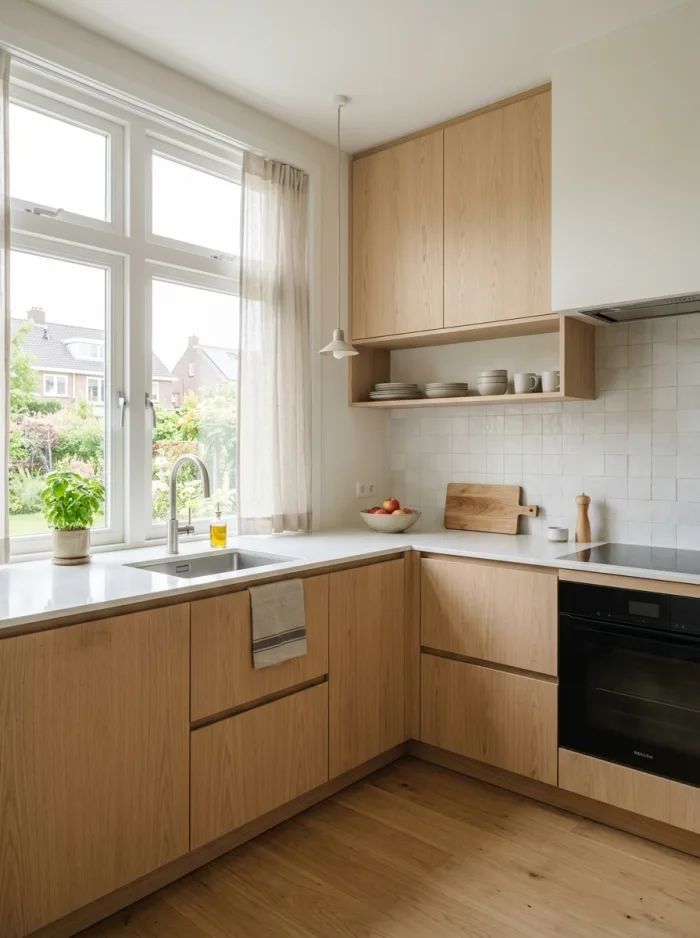 Kitchen design with an island and a matte finish
