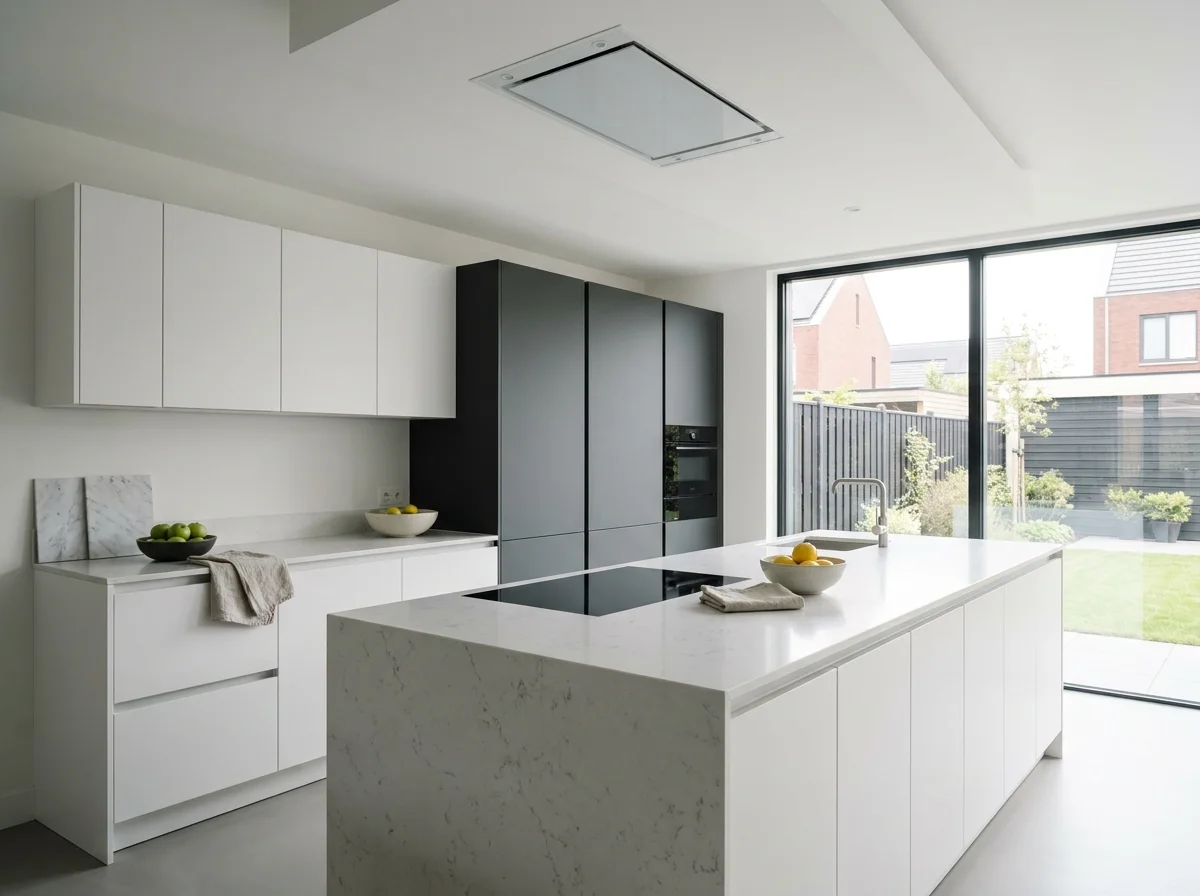 Modern kitchen with sleek handleless cabinets